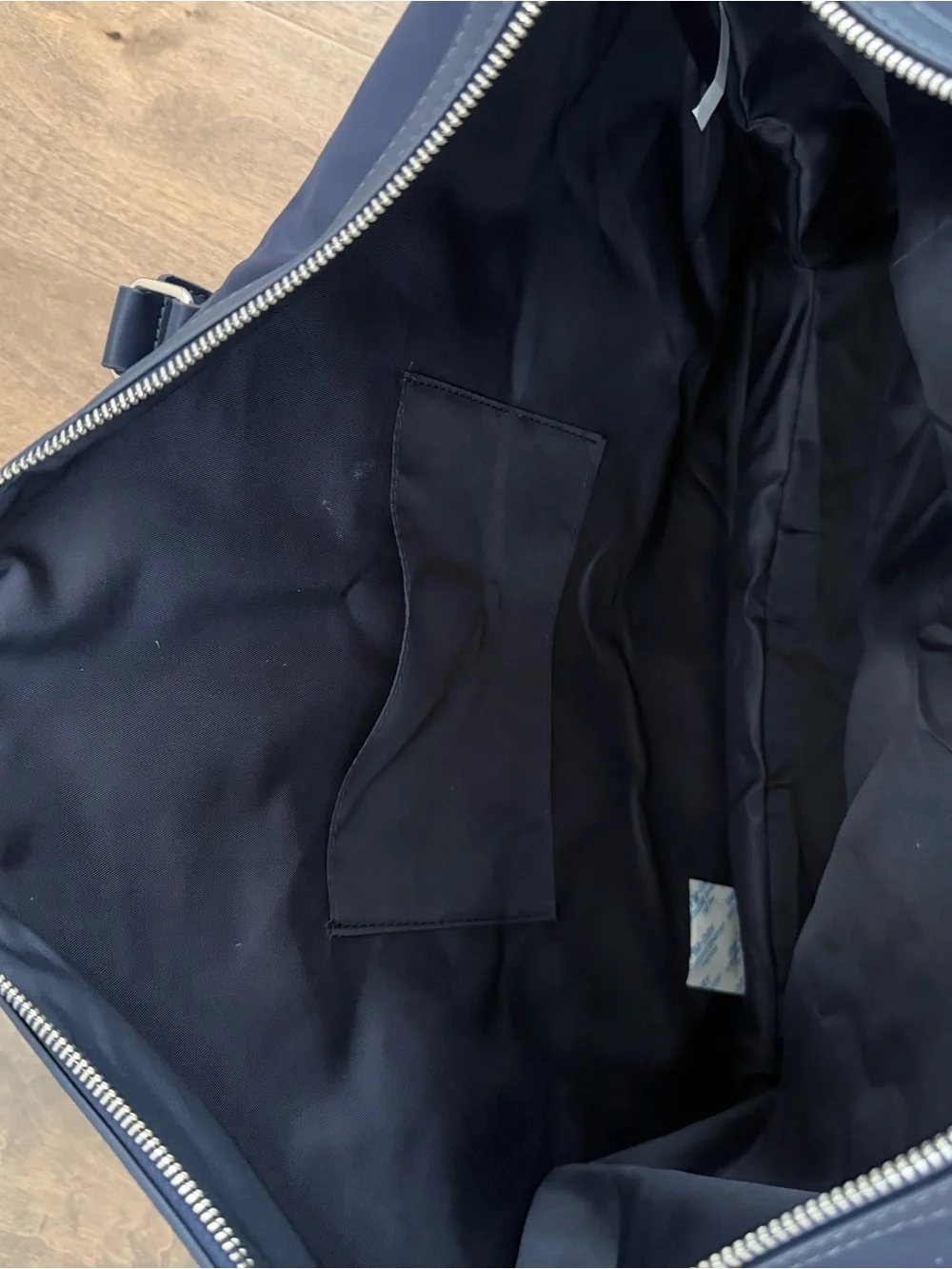 Navy Travel Duffel Bag with Striped Strap